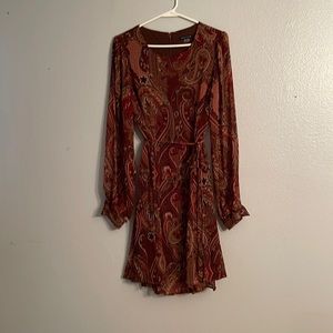 Brown with red tie dress.